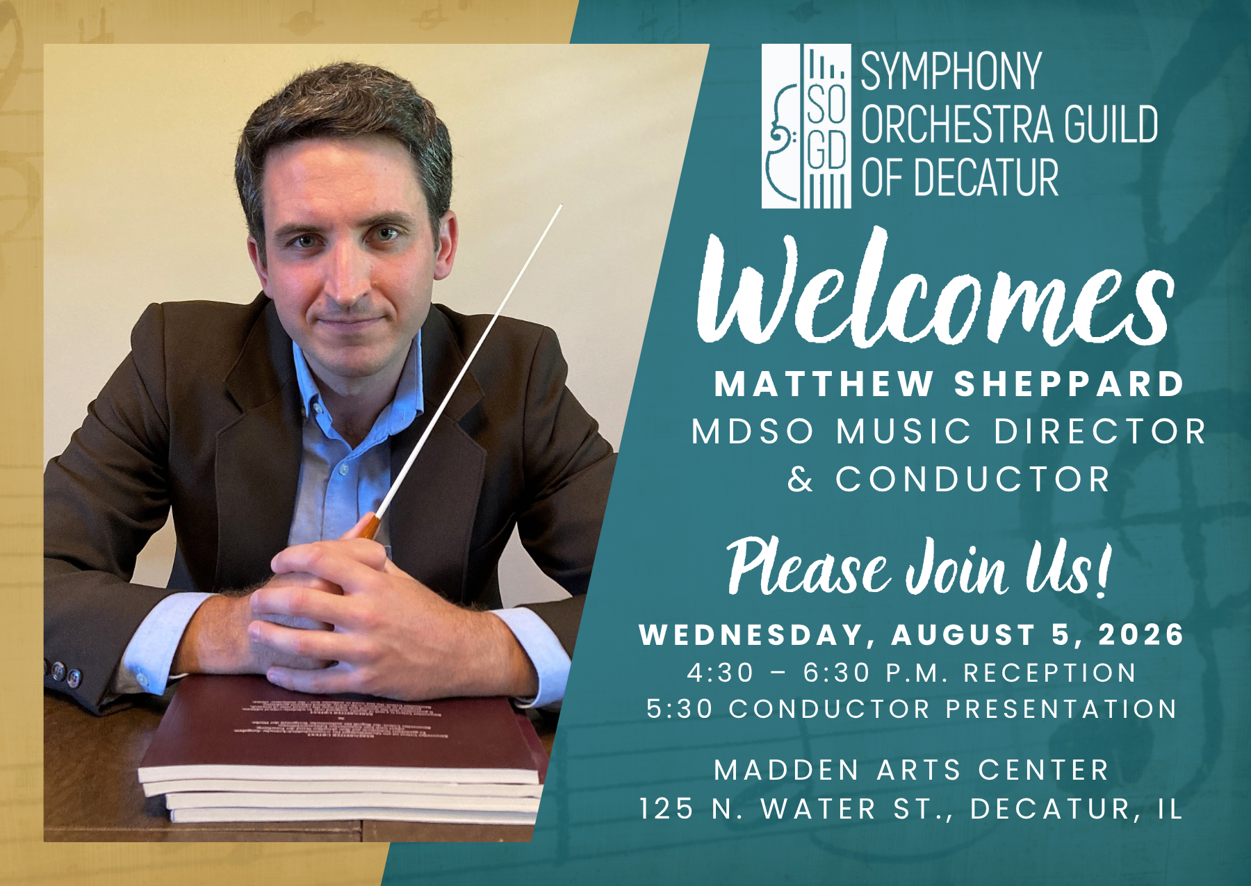 Welcome Reception for NEW MDSO Conductor, Matthew Sheppard - August 5, 2026